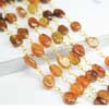 Natural Shaded Hessonite Smooth Oval Beads Gold Plated Link Chain Length is 14 Inches and Size 6-7mm approx.